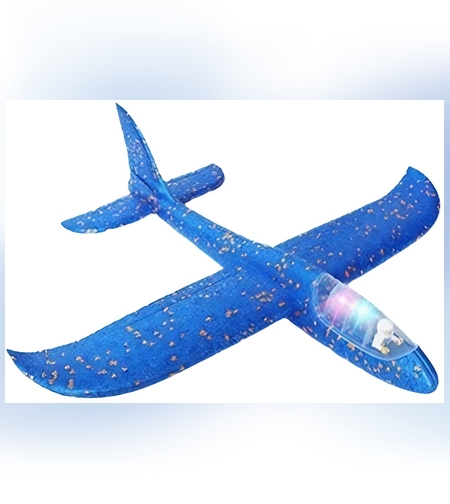 Avion Planor cu Pilot, Flippy, Din Polistiren, Cu Lumini in Cabina Pilotului, Lungime 47 cm, Albastru