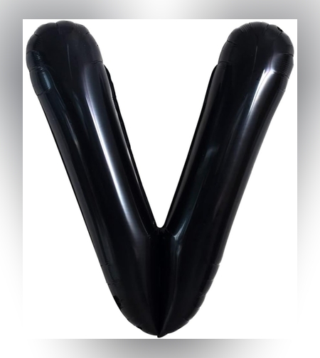 Balon Folie Metalizata Litera V, Flippy, 40 cm, Umflati cu Heliu sau Aer, Ambalaj Individual, Pai inclus, Negru