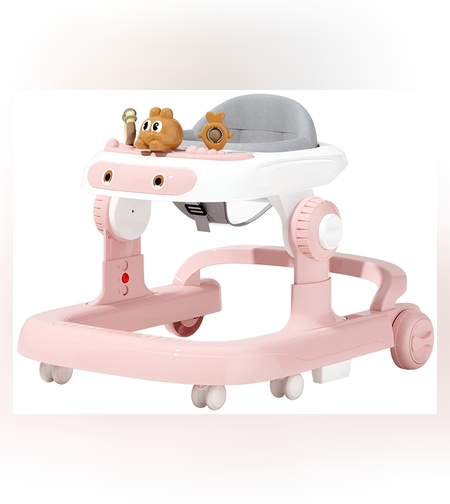 Premergator Multifunctional cu Roti Flippy, Model Iepuras, Inaltime Ajustabila, Tavita, Muzica, Lumini, 66x59x41 cm, Roz