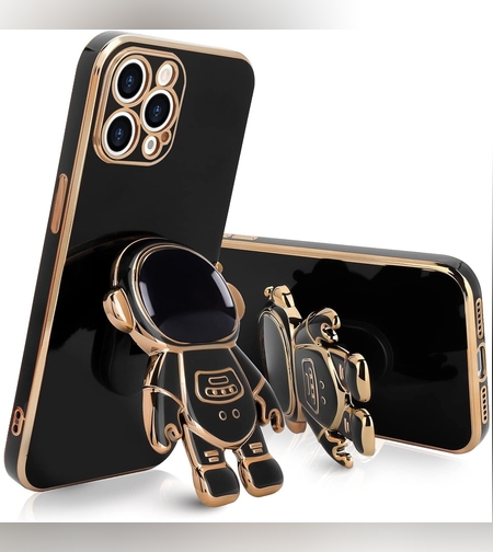 Husa de Protectie TPU 2in1, Flippy, pentru Apple iPhone 15 Pro Max, Astronaut cu Suport, Antisoc, Rezistenta la Impact, Protectie Camera, Negru