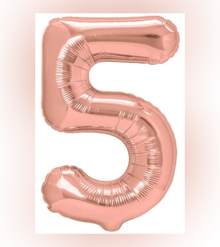 Balon din Folie Metalizata Flippy, Figurina Cifra, Tema Aniversare 100 cm, Ambalaj Individual, Pai inclus, Umflare cu Aer sau Heliu, Coral, Rose, Cifra 5