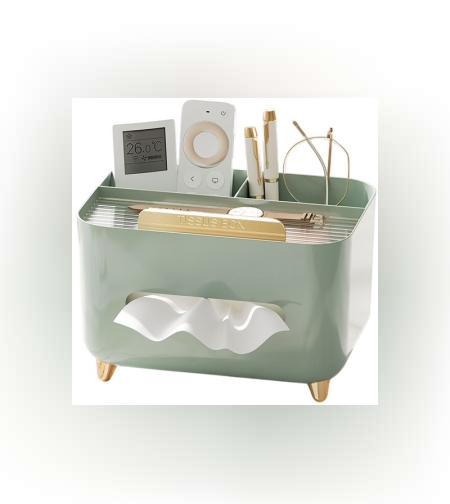 Suport pentru Servetele, Flippy, Cutie Multifunctionala, Design Minimalist, ABS, cu Suport pentru Obiectele Personale, pentru Birou, 21x15x13 cm, Verde
