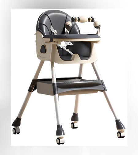 Scaun de Masa pentru Bebelusi si Copii, Flippy, 2 Tavite cu Jucarii si Husa Detasabile, Multifuncțional, Stabil, Centura de Siguranta, Spatar Reglabil Moale, Balansoar, Cos de Depozitare, de la 6 Luni, 97x73x65cm, Gri