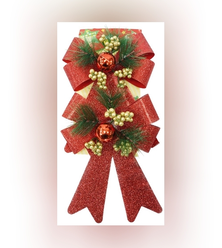 Set 2 fundite pentru brad, Rosii, decorate, cu sclipici, 14 x 19 cm, din poliester, Flippy