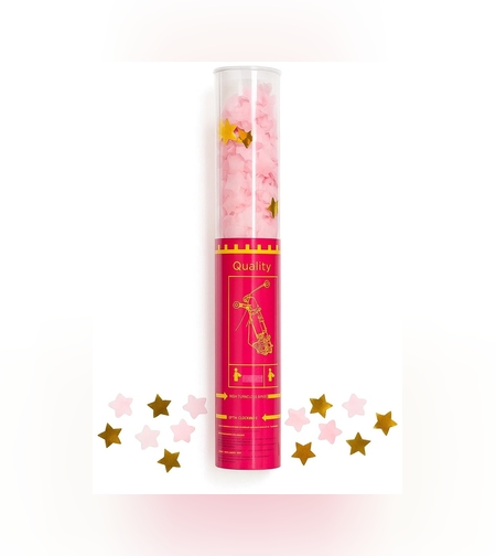 Tun de Confetti, Flippy, 40 cm, Model Stelute din Folie si Hartie, Ambalaj PET, Roz