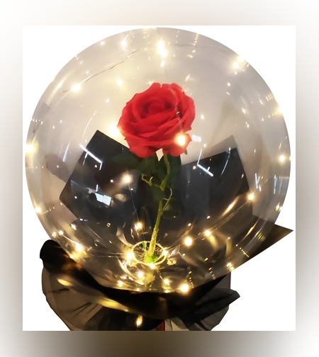 Trandafir in Balon LED cu Lumini, Flippy, Tip Buchet, Diametru 35 cm, Rosu