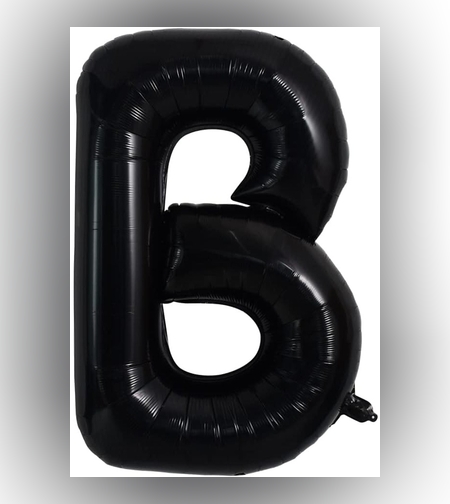 Balon Folie Metalizata Litera B, Flippy, 40 cm, Umflati cu Heliu sau Aer, Ambalaj Individual, Pai inclus, Negru