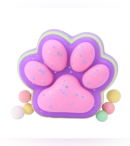 Jucarie Antistres Squishy, Flippy, Revenire Lenta, Model Labuta de Pisica, Squishy, BIG 12.5 x 10.5 cm, 220 g, Model 23, Multicolor Mov Roz