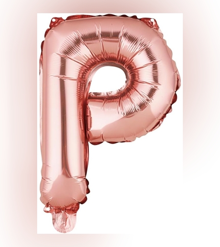 Balon Folie Metalizata Litera P, Flippy, 40 cm, Umflati cu Heliu sau Aer, Ambalaj Individual, Pai inclus, Rose Gold