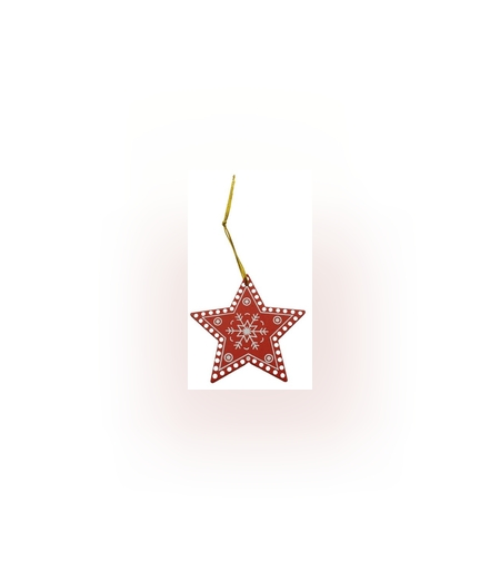 Ornament de brad stea, Flippy, rosu, lemn, 7.5 cm