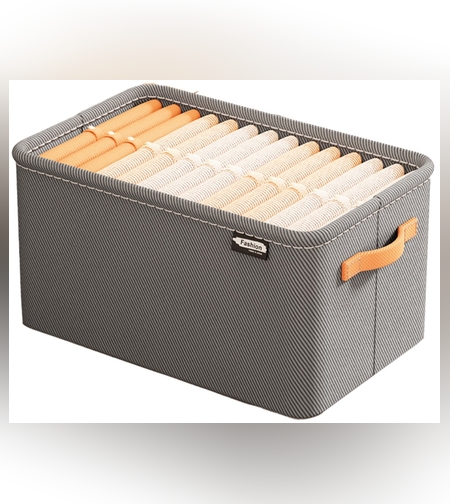 Cutie Depozitare Flippy, pentru Haine, lucruri, din Textil cu Cadru Metalic, Manere Laterale, forma Dreptunghiulara, 48 x 28 x 25 cm, volum 34 L Gri