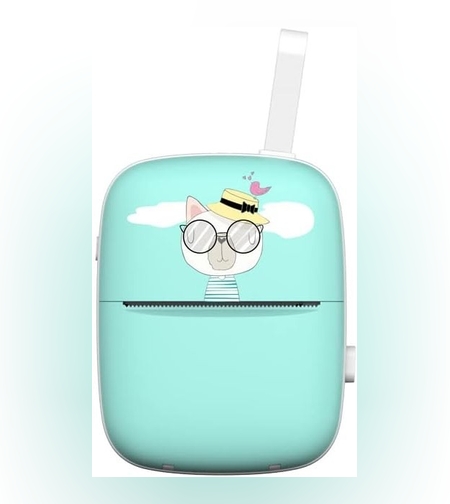 Mini Imprimanta Foto Portabila, Flippy, Incarcare USB, Bluetooth, Model Pisica, Print Alb-Negru, Albastru