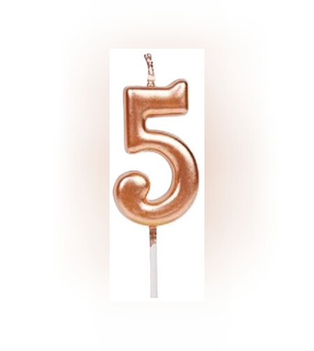 Lumanare de Tort, Flippy, Model Cifra 5, Party, 4.5 x 2.5 cm, din Parafina, Rose Gold