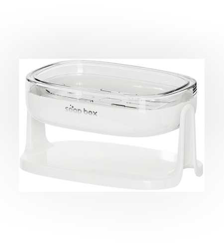 Savoniera cu Suport 2 in 1, Flippy, Pentru Perete sau Blat, PET, Scurgere Optima, Alb