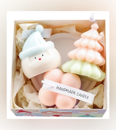 Lumanari Parfumate de Craciun, Flippy, Gift Box Set cu 3 Lumanari Aromaterapie, 11 x 11 x 7.5 cm, Roz Verde