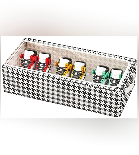 Cutie Depozitare cu Cadru Metalic, Flippy, pentru Incaltaminte, Haine, Lingerie, Fermoar Calitativ, Fereastra Transparenta, Manere Laterale, 40 x 30 x 15 cm, Alb Negru