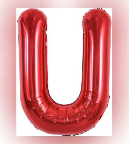Balon Folie Metalizata Litera U, Flippy, 40 cm, Umflati cu Heliu sau Aer, Ambalaj Individual, Pai inclus, Rosu
