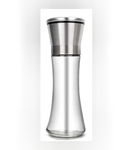 Rasnita Manuala pentru boabe, Flippy, Rasnita pentru Piper Sare Cafea, din Sticla cu Otel inoxidabil, 19.2 x 6.4 cm, volum 200 ml, Transparenta cu Capac din Inox
