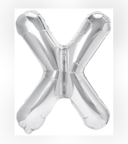 Balon Folie Metalizata Litera X, Flippy, 80 cm, Umflati cu Heliu sau Aer, Ambalaj Individual, Pai inclus, Argintiu