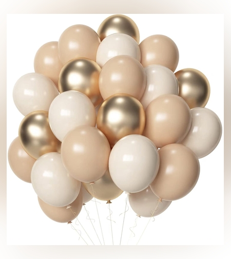 Set 16 Baloane din Latex Metalizate, Flippy, Model Party, 30 cm, Auriu, Bej Inchis si Deschis, 2.8 g