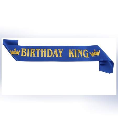 Panglica pentru Aniversare, Flippy, Model Birthday King, Tematica Aniversare, 160x9.5 cm, Albastru