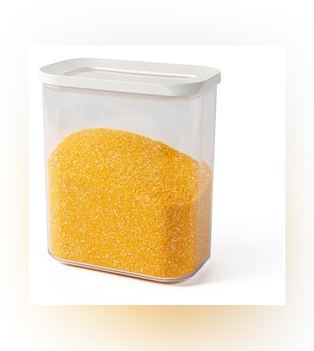 Cutie de Depozitare Alimente, Flippy, 1.5L, Capac Alb, din ABS+Silicon, 14.5 x 9 x 16.7 cm, Transparent