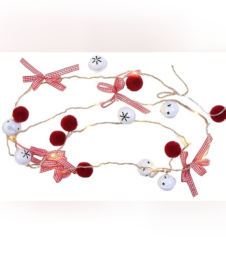 Instalatie Craciun cu baterii, 2 metri, 20 LED-uri tip clopotei si mingiute, Alb Cald, Flippy