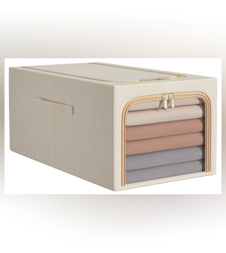 Cutie de Depozitare, Flippy, 56L, din In si Bumbac, Pliabila, Cadru din Otel, 53 x 35 x 30 cm, Kaki