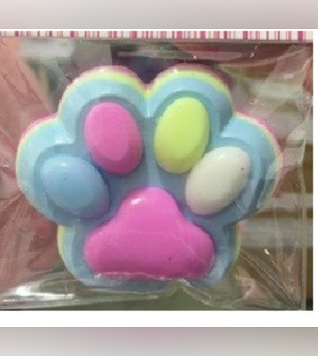 Jucarie Antistres Squishy, Flippy, cu Revenire Lenta, Labuta de Pisica Pufoasa, 8.5 x 7.5 cm, Ambalaj Transparent, Albastru Multicolor