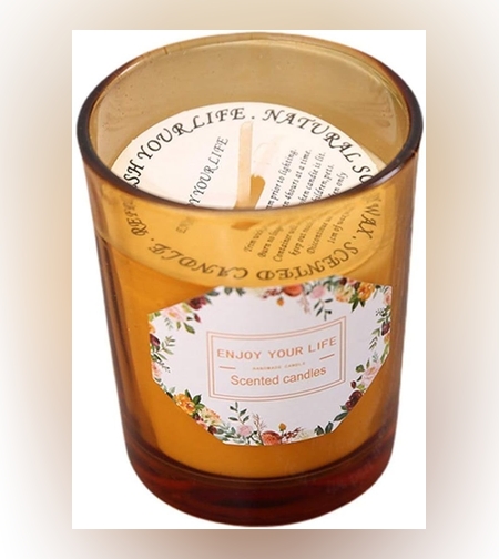 Lumanare Parfumata, Flippy, Model Pahar Maro, Aroma de Rodie si Crin, din Ceara de Soia, 6.2 x 5.2 cm, Maro