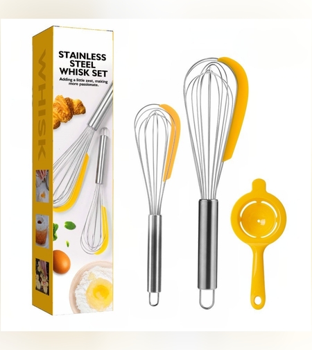 Set 3 ustensile pentru bucatarie Flippy, 2 teluri, un separator oua, inox/silicon, Galben