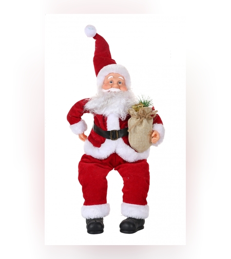 Jucarie decorativa, Flippy, Mos Craciun,  55 cm x 23 cm, grosime 25 cm, lana, tesatura de plus, poliester, interior/exterior