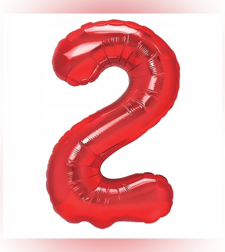 Balon din Folie Metalizata Flippy, Figurina Cifra, Tema Aniversare 100 cm, Ambalaj Individual, Pai inclus, Umflare cu Aer sau Heliu, Rosu, Cifra 2