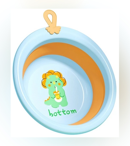 Cada Pliabila pentru Baie pentru Copii, Flippy, Cadita pentru Bebelusi, Model Rotund cu Dinozaur, Blue, 30x30x3.7 cm, 4L