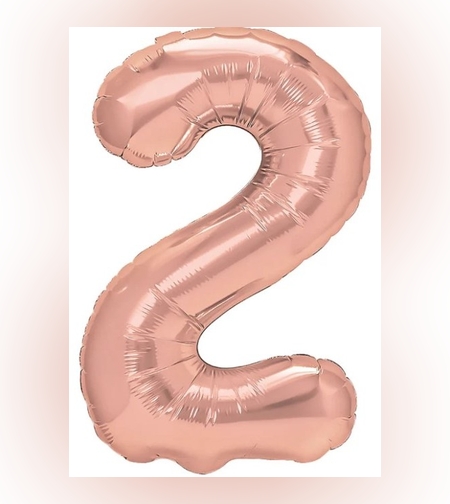 Balon din Folie Metalizata Flippy, Figurina Cifra, Tema Aniversare 80 cm, Ambalaj Individual, Pai inclus, Umflare cu Aer sau Heliu, Rose, Cifra 2