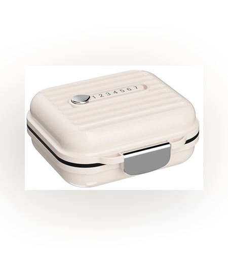 Cutie Medicamente, Flippy, Bej, 7 Compartimente, Portabila si Compacta, 7.8x7.2x3.5 cm, Ideala pentru Uzul Cotidian