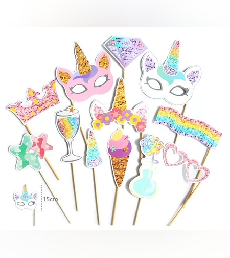 Set 12 Accesorii pentru Petrecere, Flippy, Props pentru Photo Corner, Tema Aniversare Copii, Multicolor