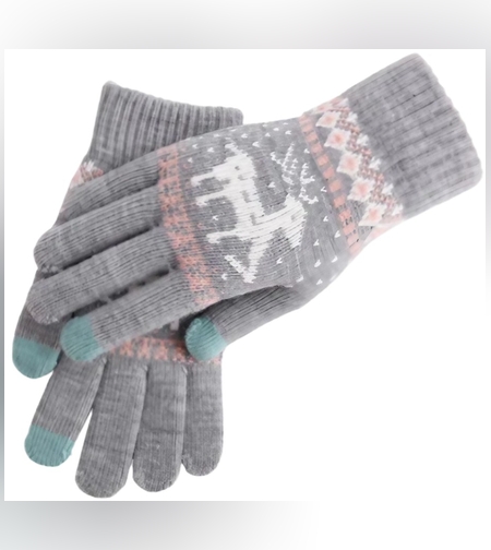 Manusi de Dama, Flippy, Model Ren, Functie Touchscreen (ecran tactil), Material Acril Tricotat, Manseta Elastica, Interior Catifelat, Marime Universala, Gri