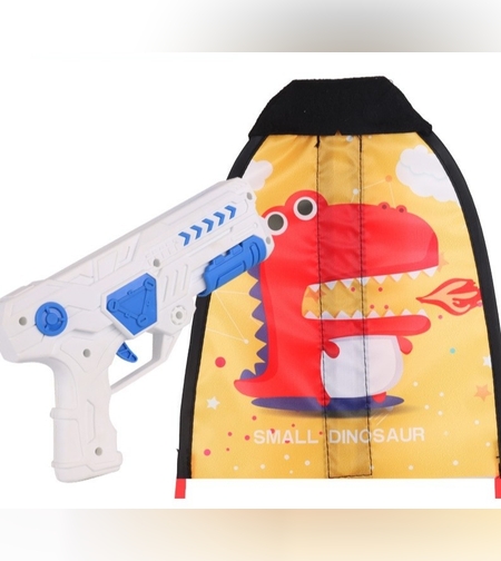 Set 2 Piese Jucarie Interactiva, Flippy, Pistol de Catapultare + Zmeu, din Plastic si Panza, +8 Ani, Impermeabil, Model Dragon cu Flacari, Multicolor