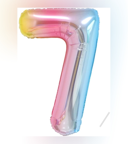 Balon din Folie Metalizata Gradient Flippy, Figurina Cifra, Tema Aniversare 100 cm, Ambalaj Individual, Pai inclus, Umflare cu Aer sau Heliu, Multicolor, Cifra 7