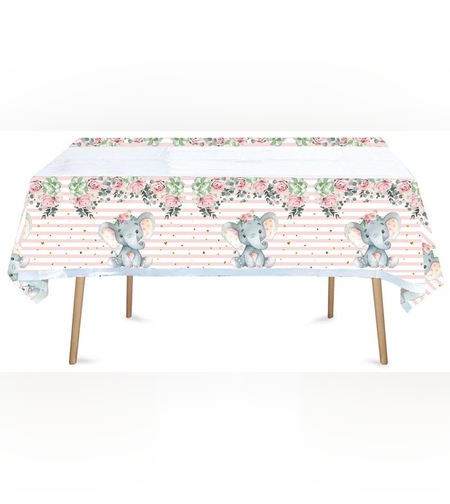 Fata de Masa, Flippy, din Plastic, Imprimeu Elefanti, 180 x 108 cm, Roz