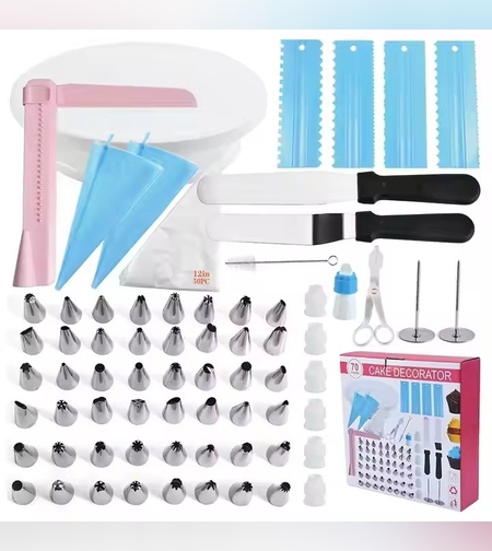 Set 70 Piese Ustensile pentru Ornare Prajituri, Flippy, din Plastic si Otel Inoxidabil, Multicolor