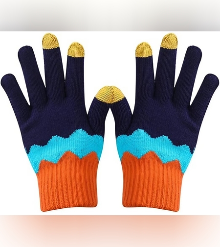 Manusi de Dama, Flippy, Model Ondulat, Functie Touchscreen (ecran tactil), Material Acril Tricotat, Manseta Elastica, Interior Catifelat, Marime Universala, Portocaliu/Albastru