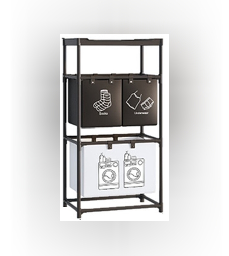 Cos de Rufe, Flippy, 3 Rafturi, 3 Cosuri, Cadru de Otel Inoxidabil, 123x28x57 cm, Negru