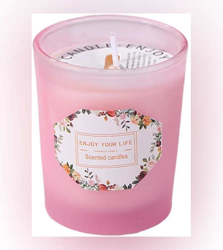 Lumanare Parfumata, Flippy, Model Pahar Roz, Aroma de Lamaie si Trandafir, din Ceara de Soia, 6.2 x 5.2 cm, Roz