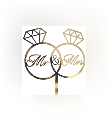 Decoratiune Topper pentru Tort, Flippy, Model Inele Mr&Mrs, Tematica Nunta, 10 cm, Auriu