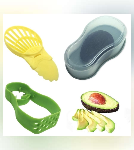 Recipient de Depozitare Avocado 5in1, Flippy, Etans, pentru Frigider, din Plastic, Dispozitiv de Taiat, Curatat, Feliat, 15x4.5x7 cm, Gri