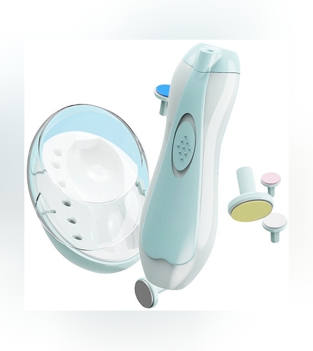 Pila Electrica Unghii pentru Bebelusi, Flippy, 6 Piese, 15 x 4.5 x 3 cm, Silentios, 0-3 Ani, 4 Trepte de Viteza, Albastru