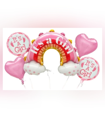 Baloane decorative tematica BABY SHOWER, Flippy, ITS A GIRL, pentru gender reveal, botez, set din 5 bucati, 66 x 91 cm, Roz