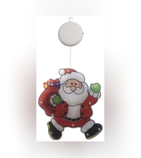 Decoratiune de Craciun pentru fereastra Mos Craciun cu sac, cu LED-uri, 22 cm, alb cald